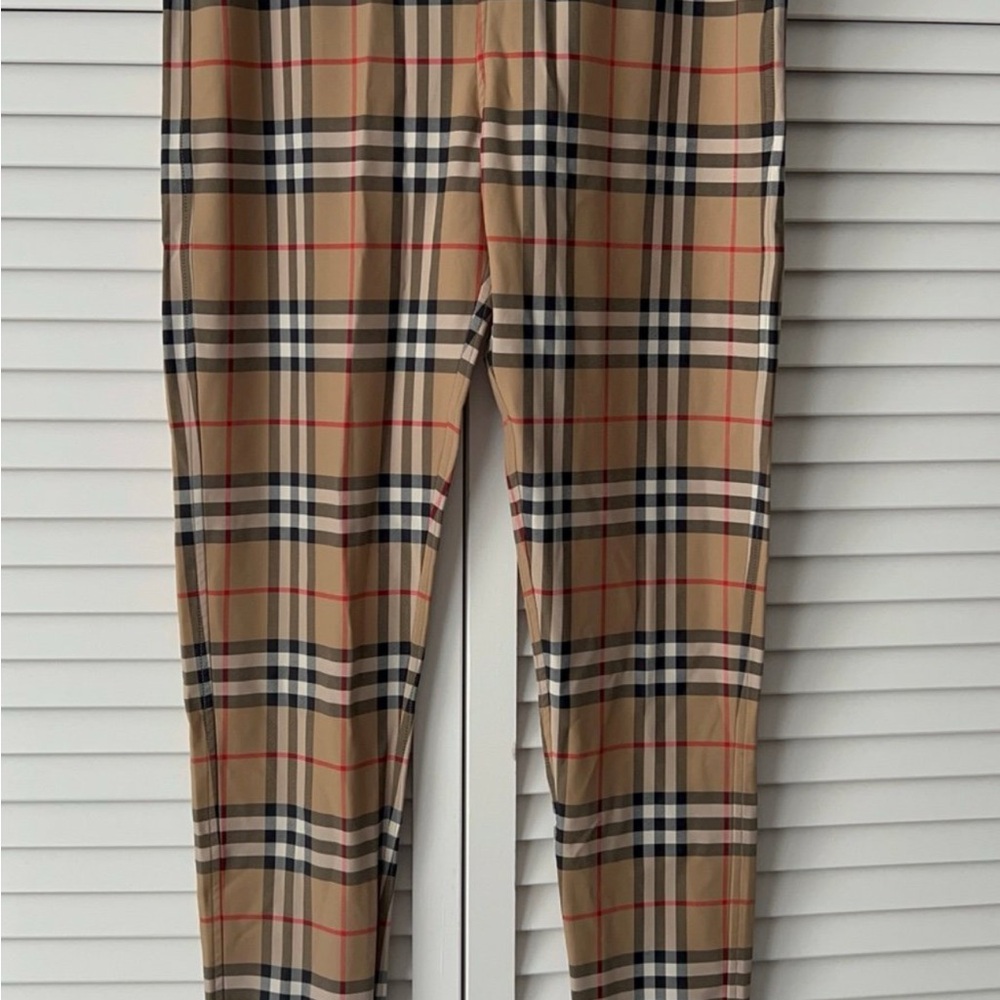 Authentic Burberry Beige Plaid Pants with Red and Black Checks